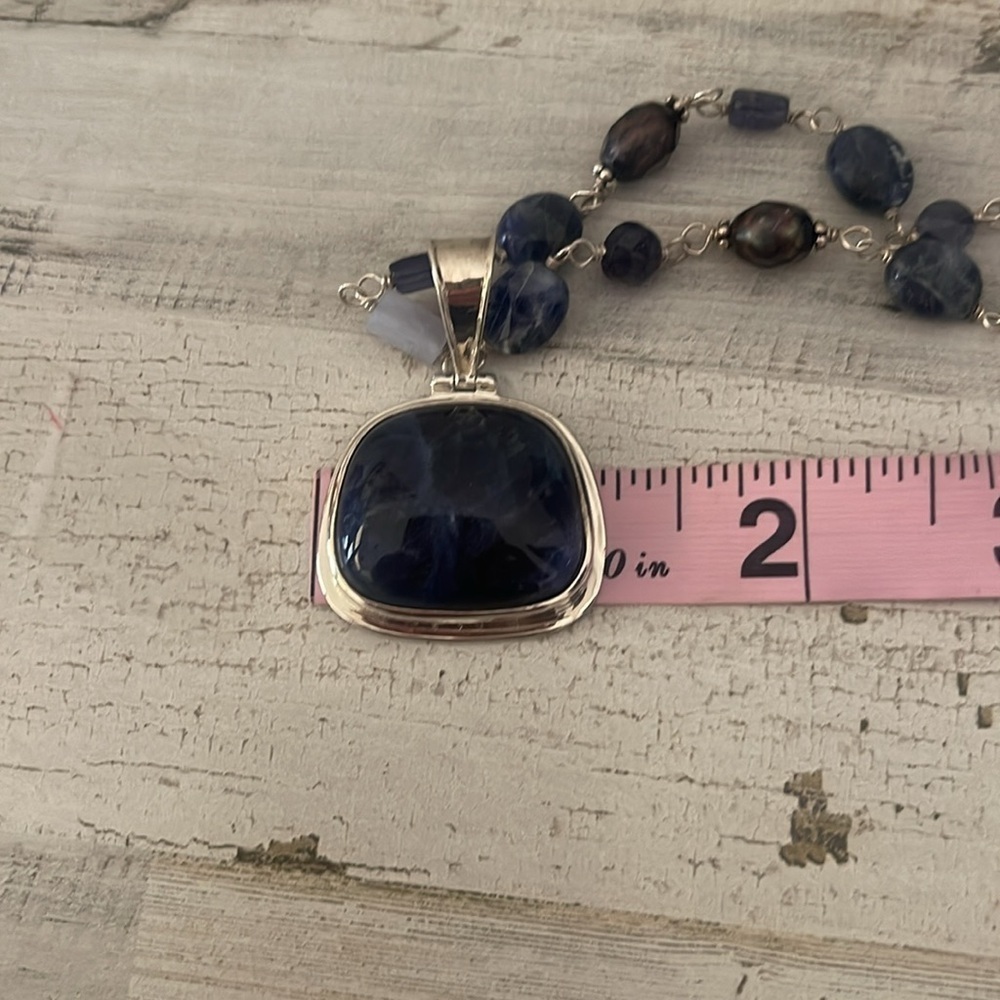 Silpada Sterling Silver Sodalite Beaded Pendant Necklace 16” - Picture 6 of 8